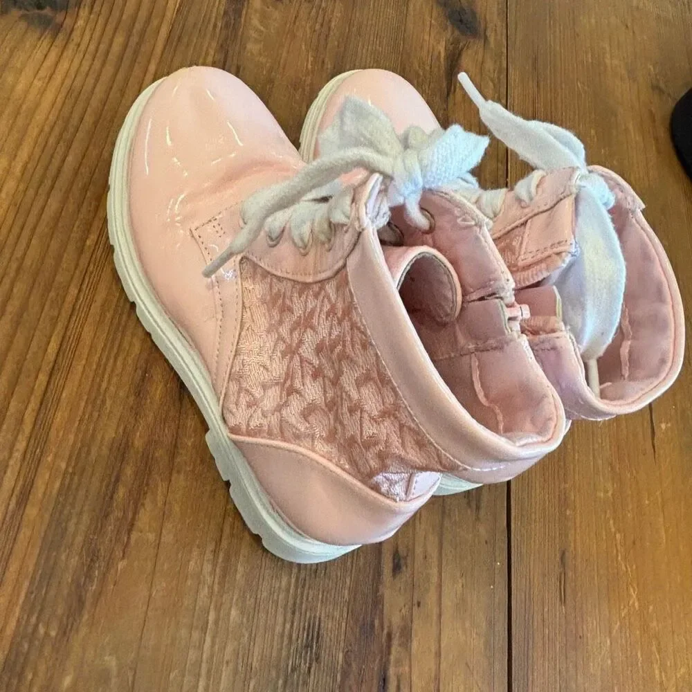 DKNY Pink Patent Lace Hightop Biker Boot Size 10